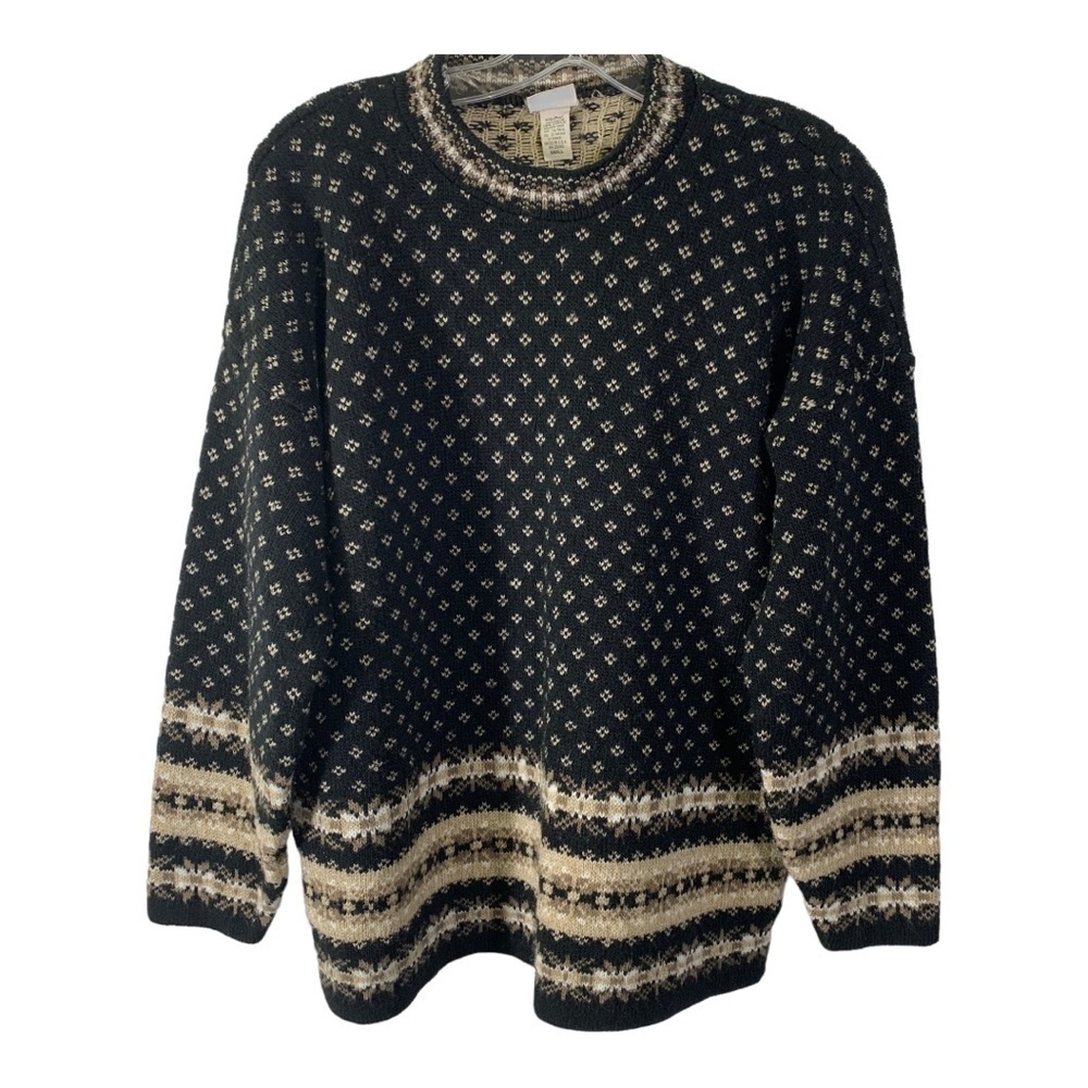 Ship and Shore Womens Sport Black Fair Isle Sweater Size Small
